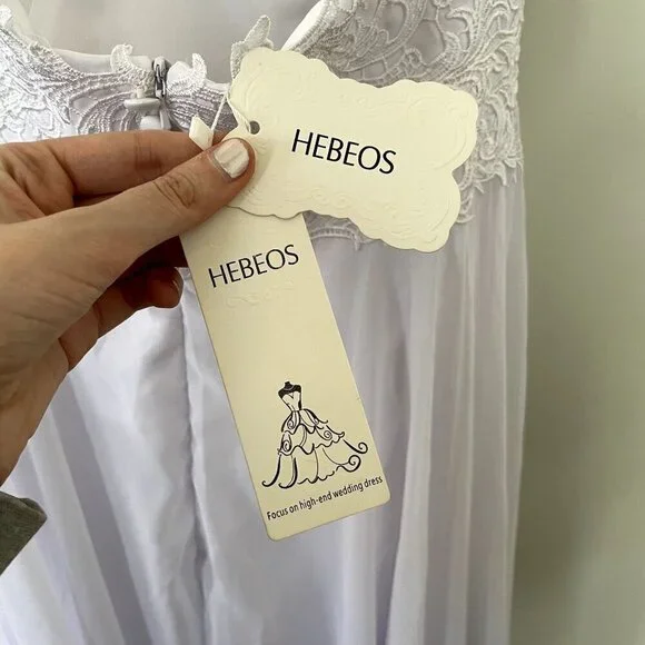 NWT Hebeos white wedding dress formal lace buttons applique women size small - Picture 11 of 14